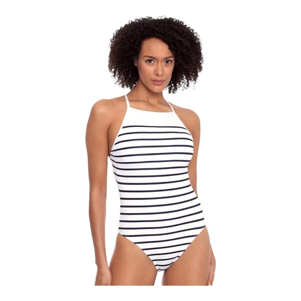 Lauren Ralph Lauren Breton Stripe High Neck One Piece Swimsuit NWT